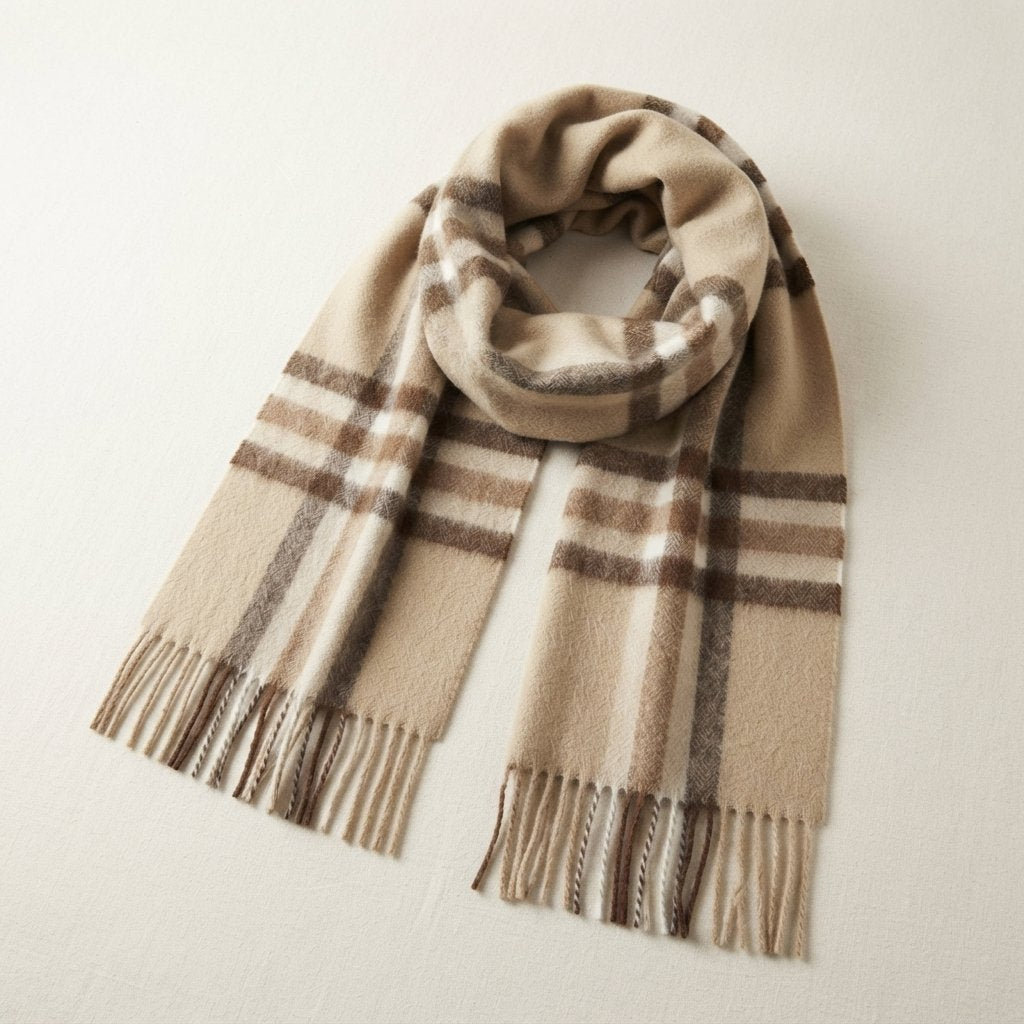 Oversized Checked Winter Scarf with Fringed Ends