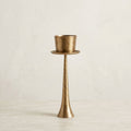 Pillar Candle Holder in Hammered Brass-Finish Iron