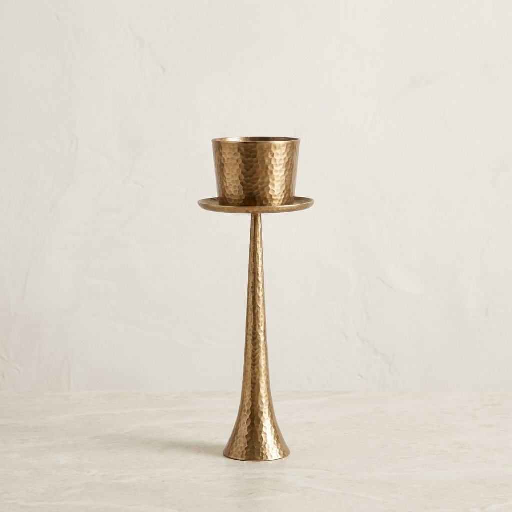Pillar Candle Holder in Hammered Brass-Finish Iron