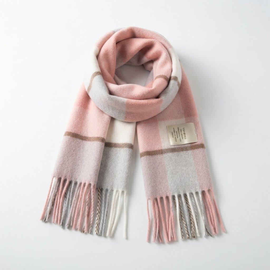 Plaid Wool Scarf with Fringe – Oversized Winter Wrap