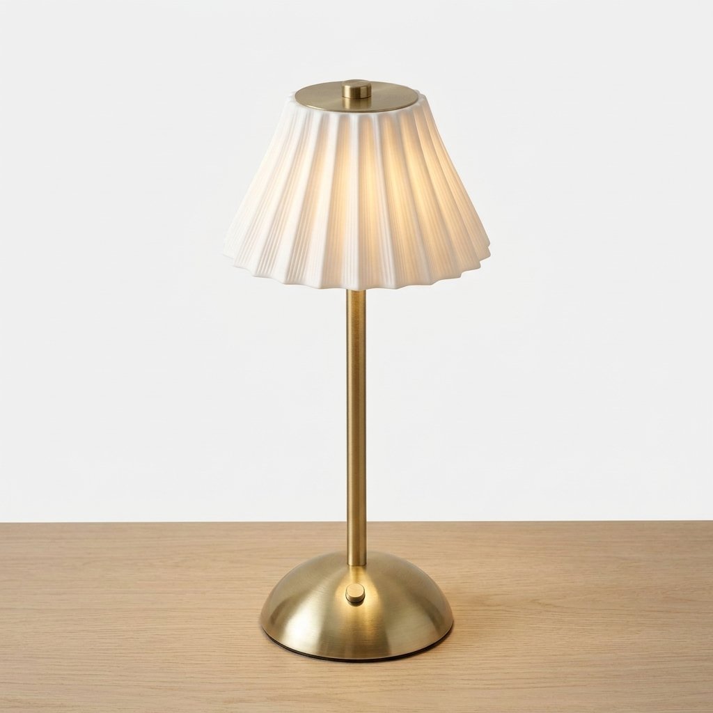 Pleated Shade Touch Table Lamp, Brass & White