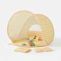 Pop-Up Beach Tent with Sand Toy Set, Pastel Yellow Stripe