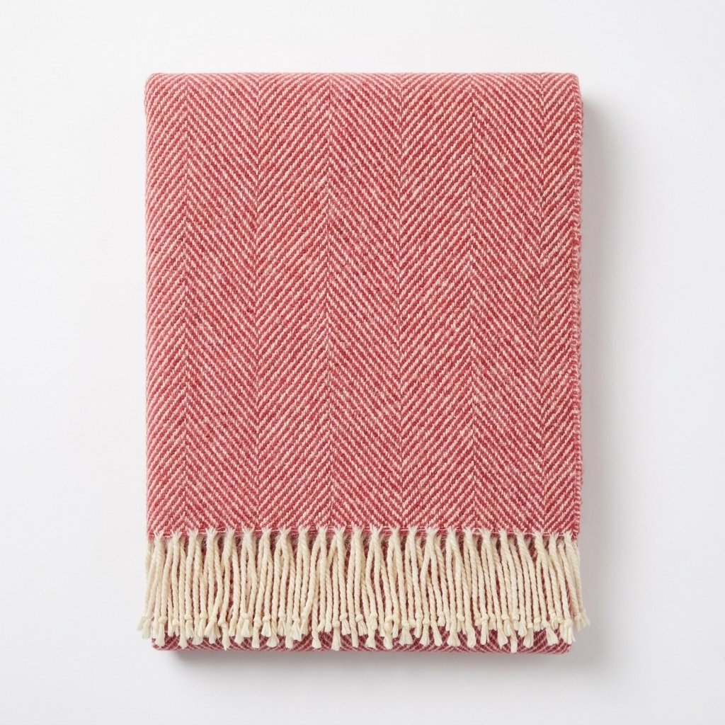 Pure Wool Herringbone Throw in Raspberry Ripple
