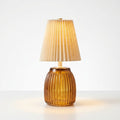 Rechargeable Amber Glass Table Lamp with Pleated Shade