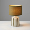 Rechargeable Table Lamp, ceramic stripe base, fabric shade