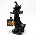 Resin Witch Figurine with Glowing Spider-Web Lantern – Halloween Tabletop Decoration