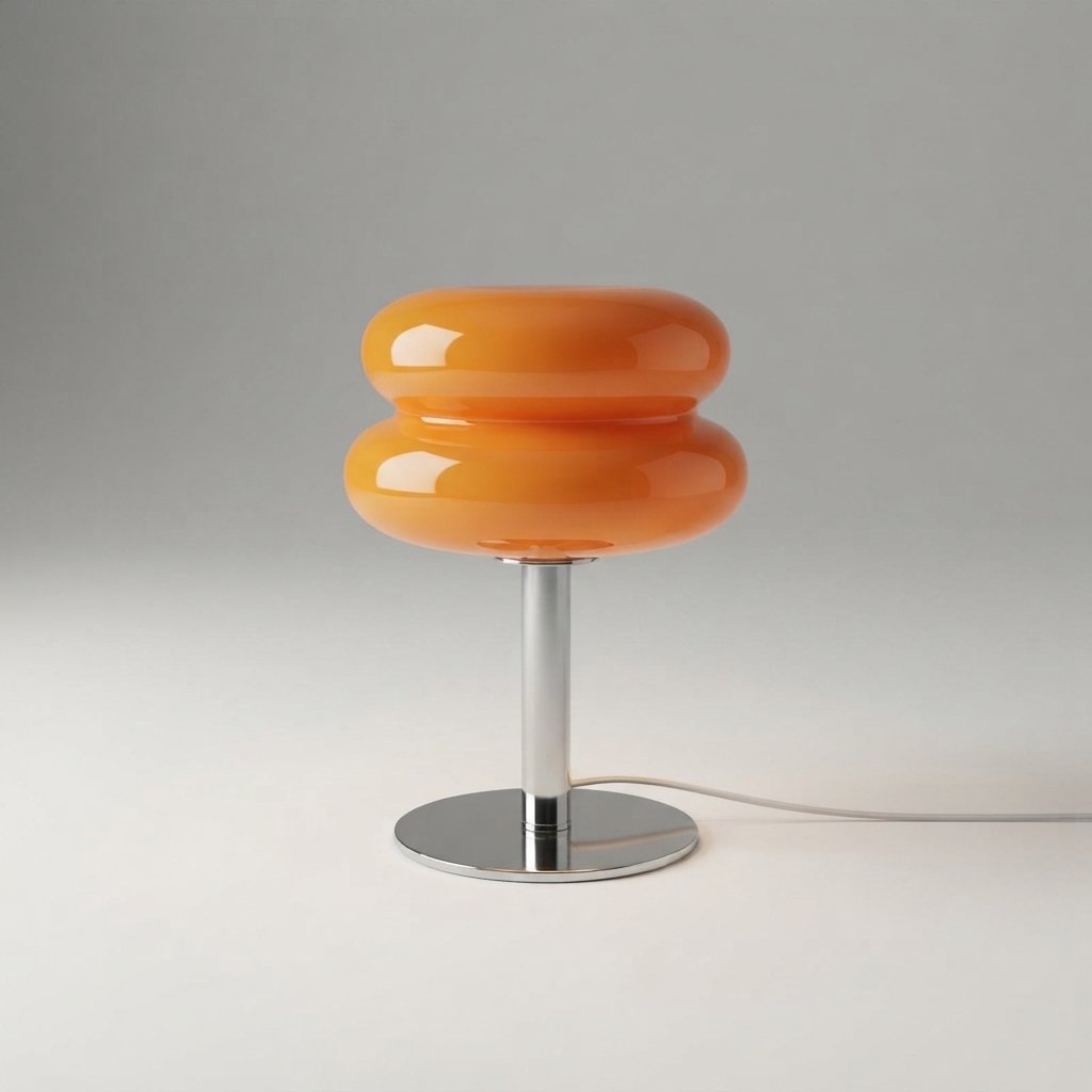 Retro Glass Table Lamp with Chrome Base