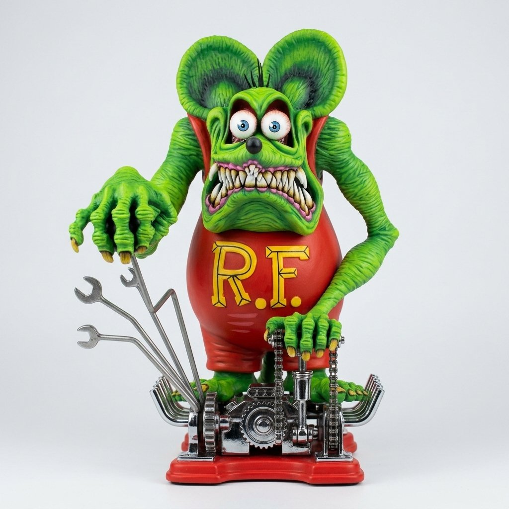 Retro Hot Rod Monster Collectible Figure – Hand-Painted Resin Model with Car Base