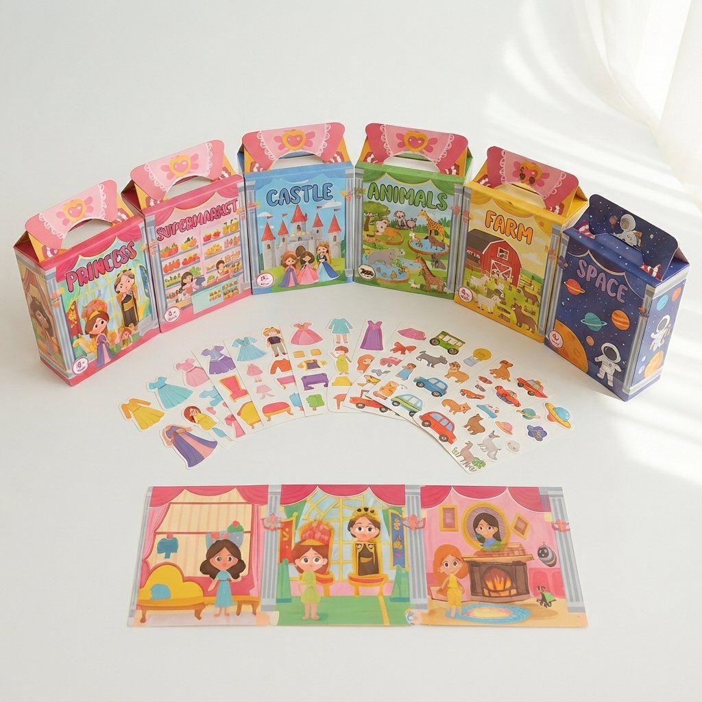 Reusable Montessori Sticker Book for Kids – 6 Themes