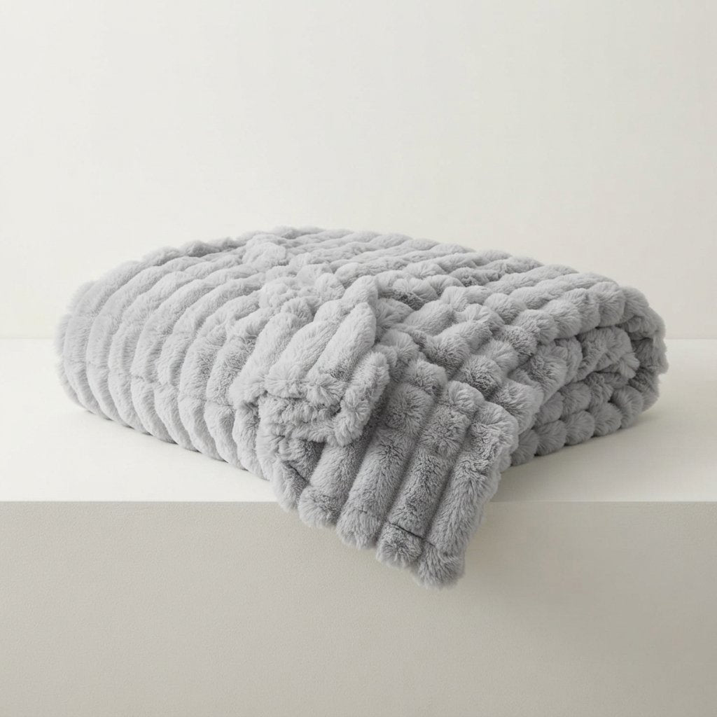 Ribbed Faux Fur Throw Blanket – Soft & Cosy