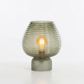 Ribbed Glass Table Lamp with LED, green grey, 27 cm