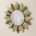Round Leaf Sunburst Wall Mirror – Teal & Gold