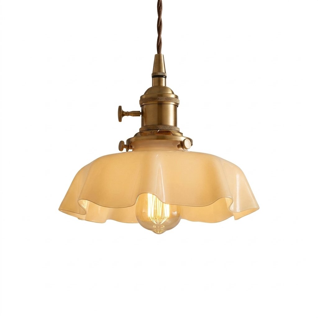 Scalloped Glass Pendant Light with Brass Fitting