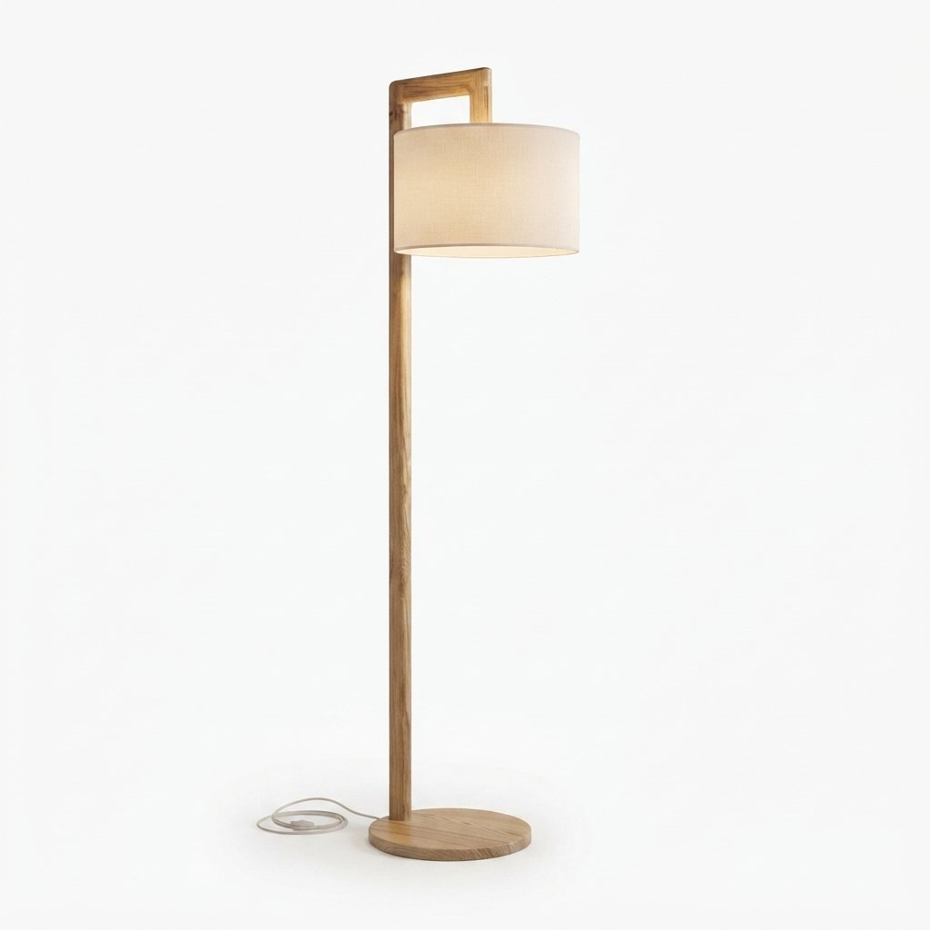 Scandinavian Wood Floor Lamp with Fabric Drum Shade