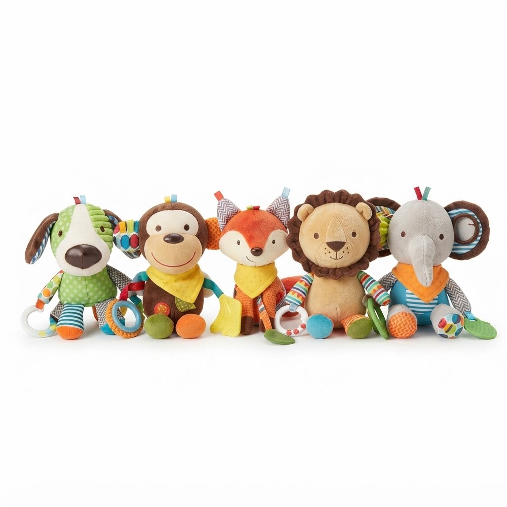 Sensory Plush Teething Rattle Toy for Babies