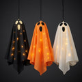 Set of 3 LED Hanging Ghost Halloween Decorations with Warm White Lights – Orange, White and Black
