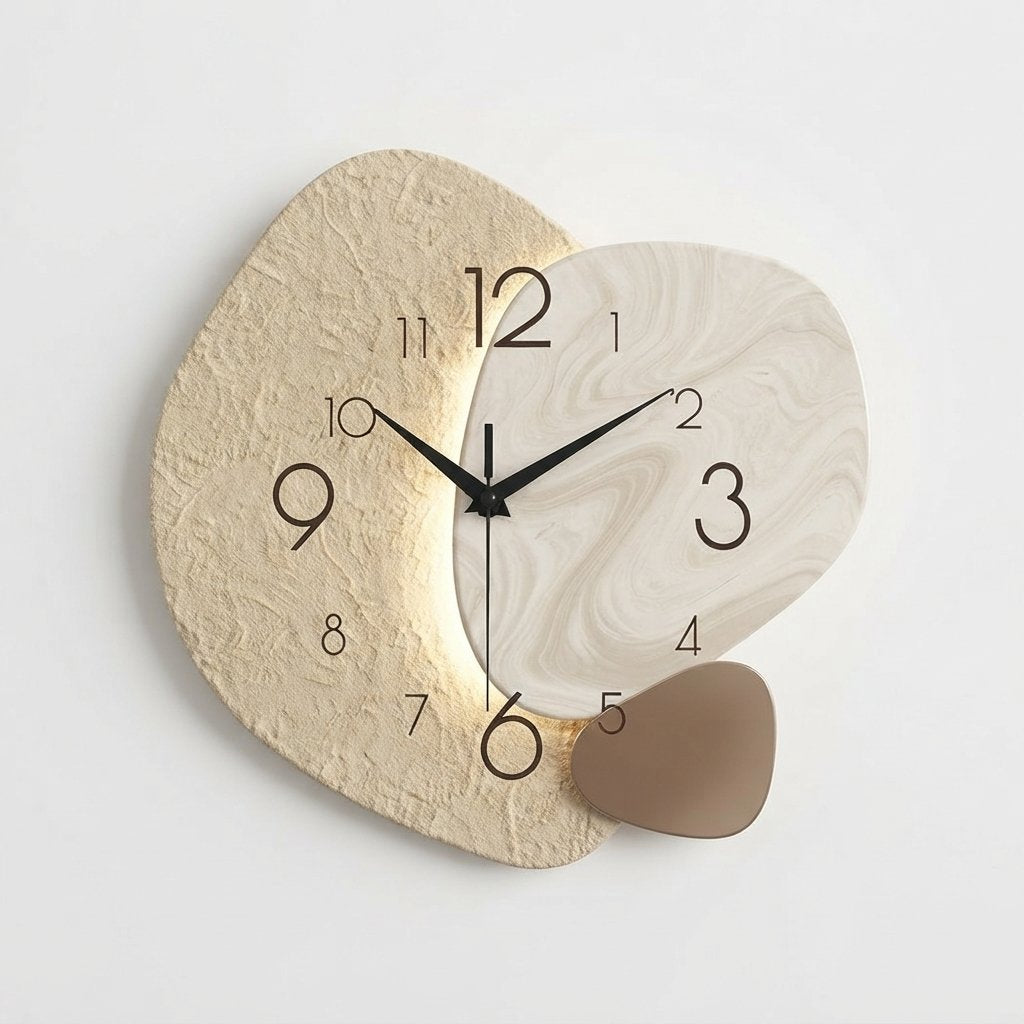 Silent Quartz Wall Clock with Stone & Marble Texture