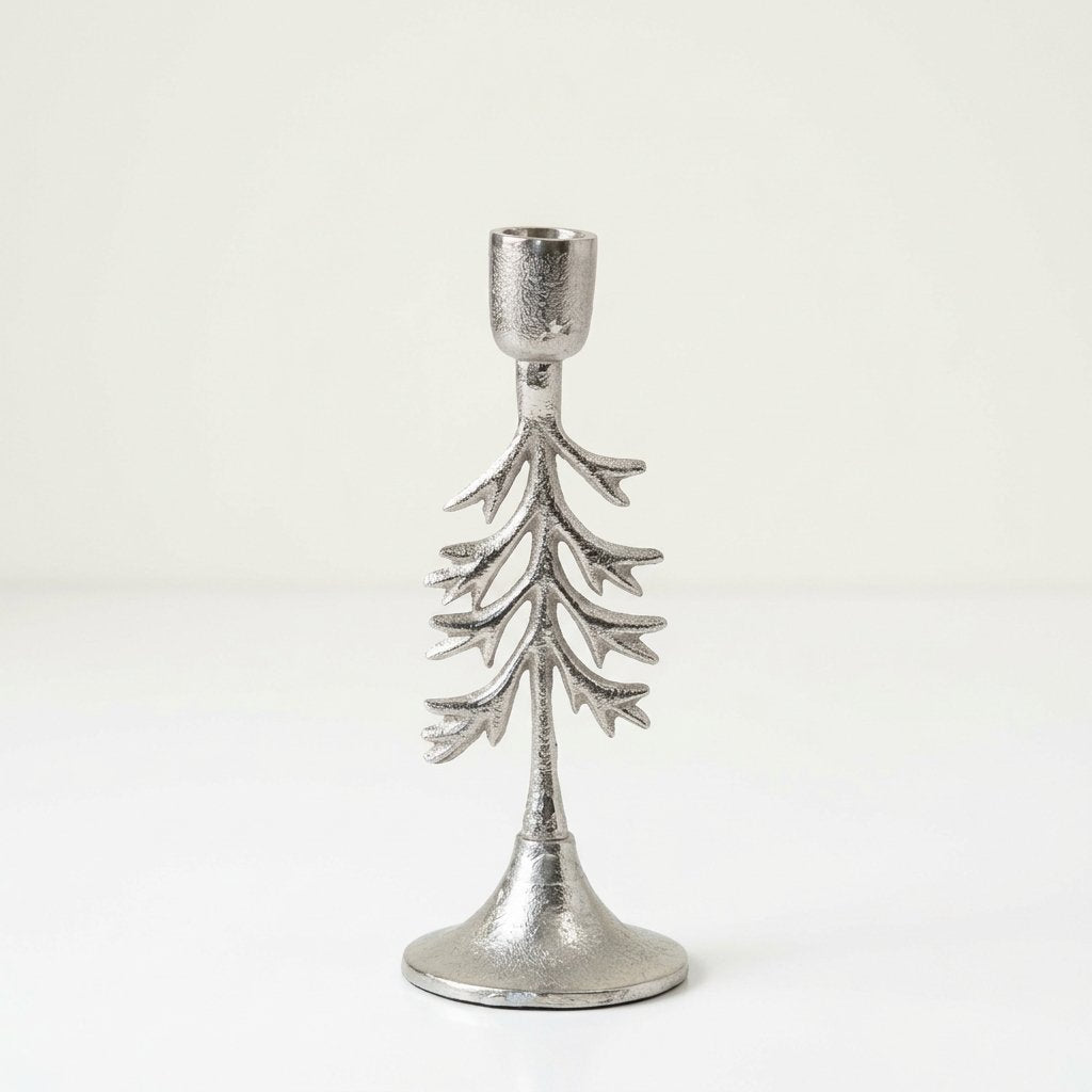 Silver Aluminium Christmas Tree Candle Holder, 23 cm