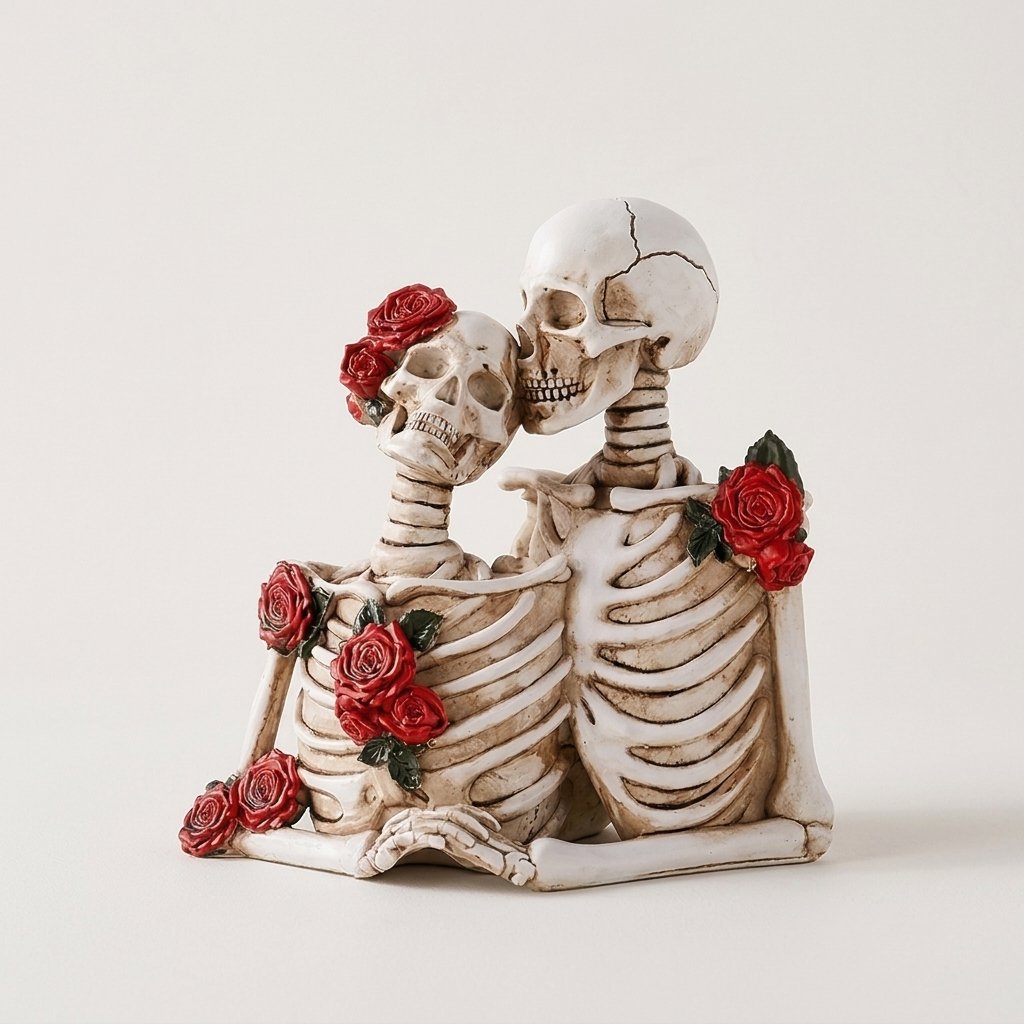 Skeleton Couple Sculpture with Rose Detail – Gothic Romance Figurine in Two Styles