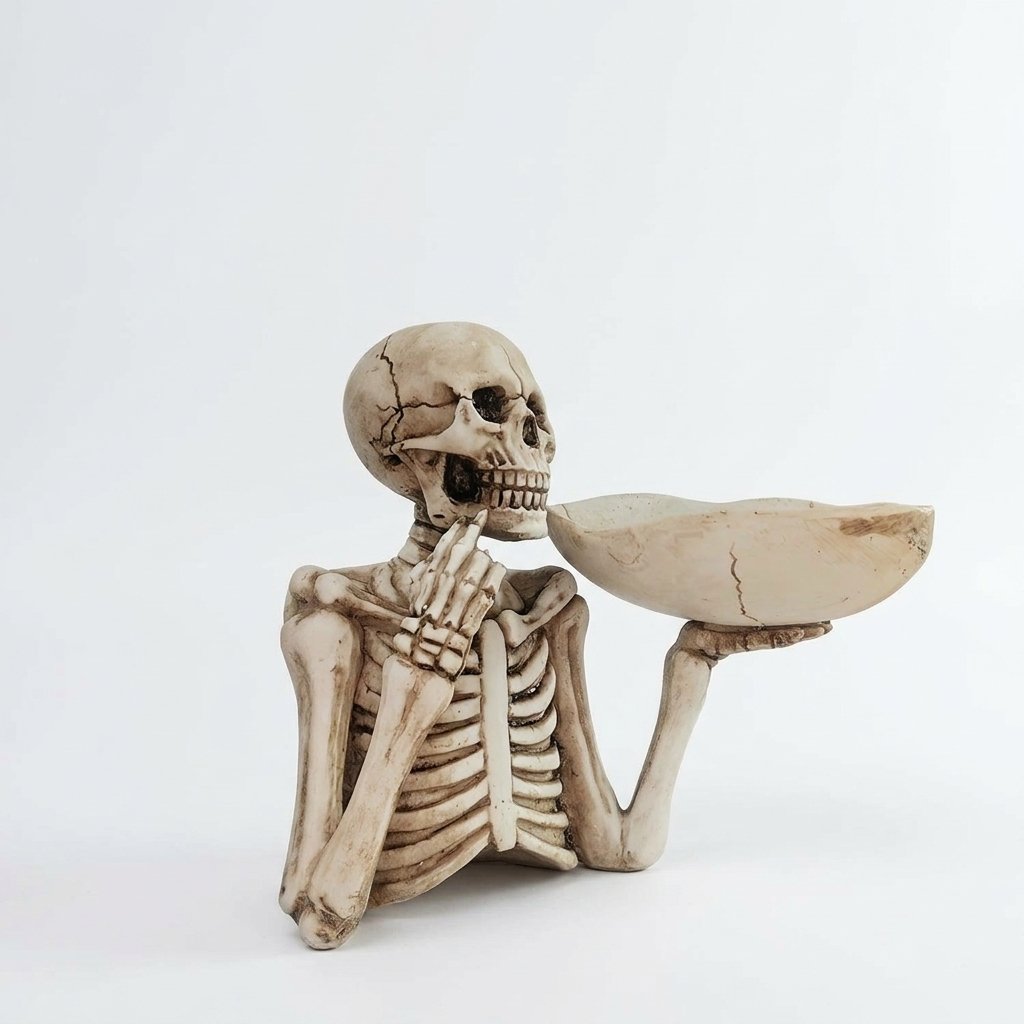 Skeleton Figurine Candy Bowl with Cracked Resin Dish – Halloween Decoration