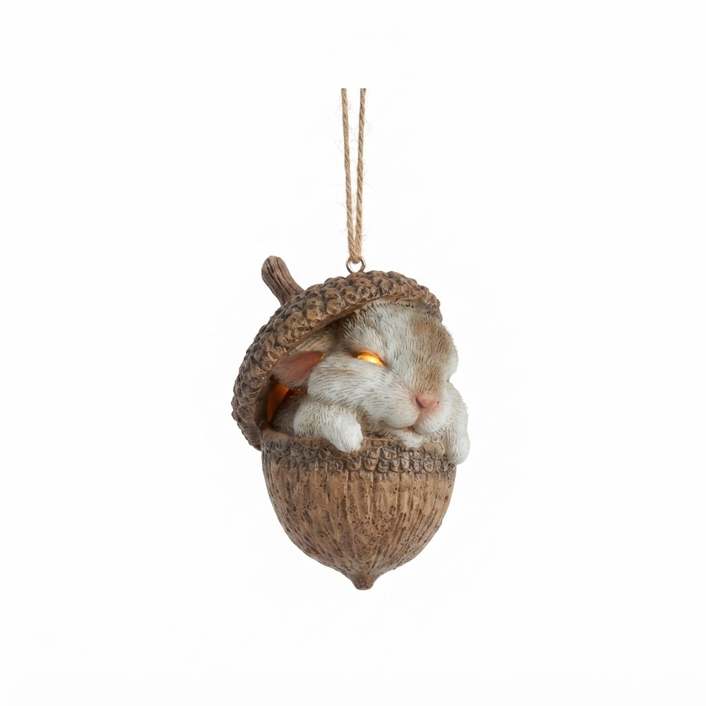 Sleeping Woodland Animal Acorn Ornament with LED Lights