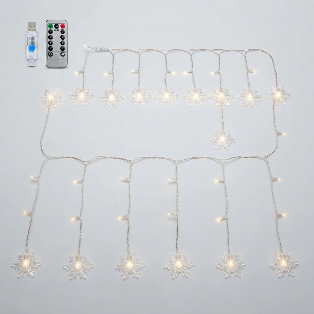 Snowflake Curtain Lights USB with Remote, 8 Modes