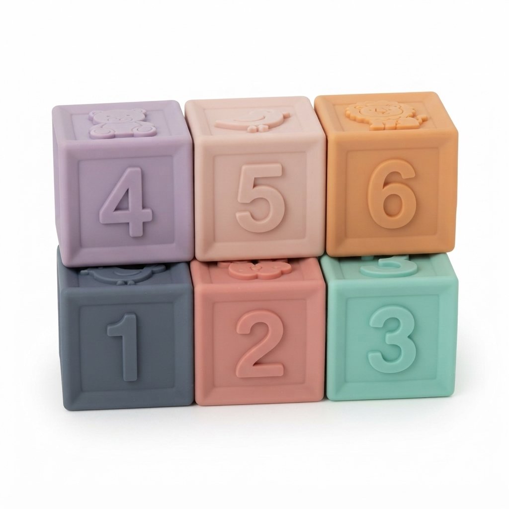 Soft Silicone Baby Stacking Blocks with Numbers, Set of 6