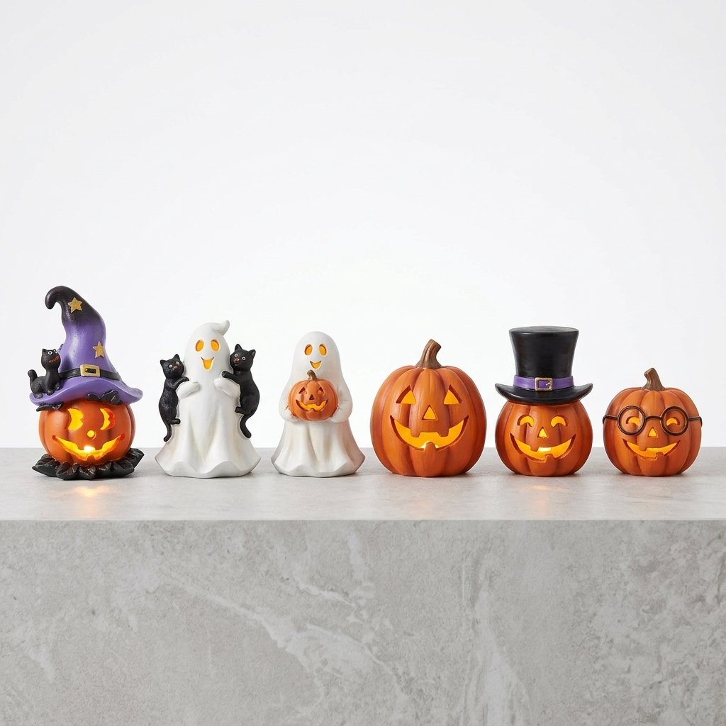 Solar-Powered Halloween Garden Stake Lights – Resin Pumpkin and Ghost Lanterns for Outdoor Use