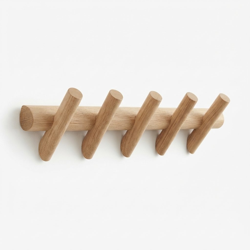 Solid Oak Wall Peg Rack, 4 or 5 Hooks, Scandi Style
