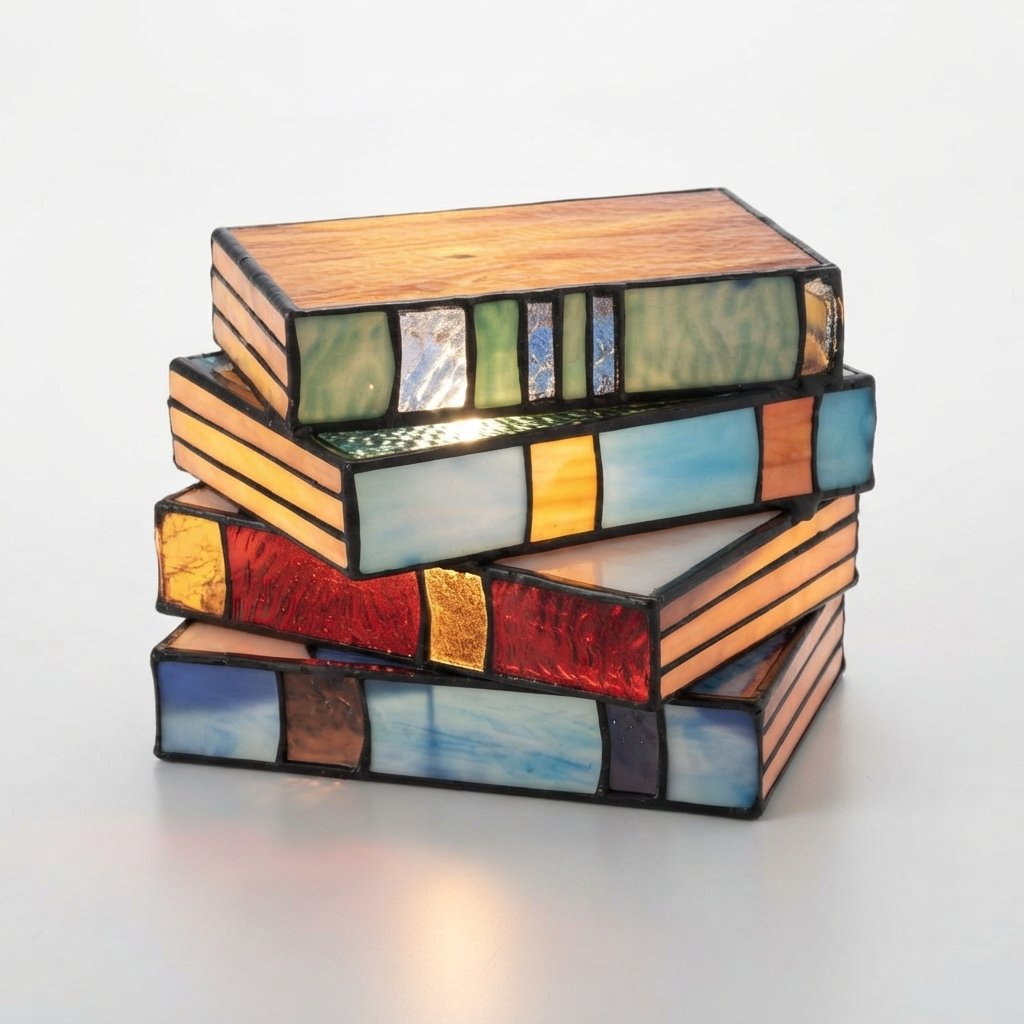 Stained Glass Book Stack Table Lamp, Handcrafted