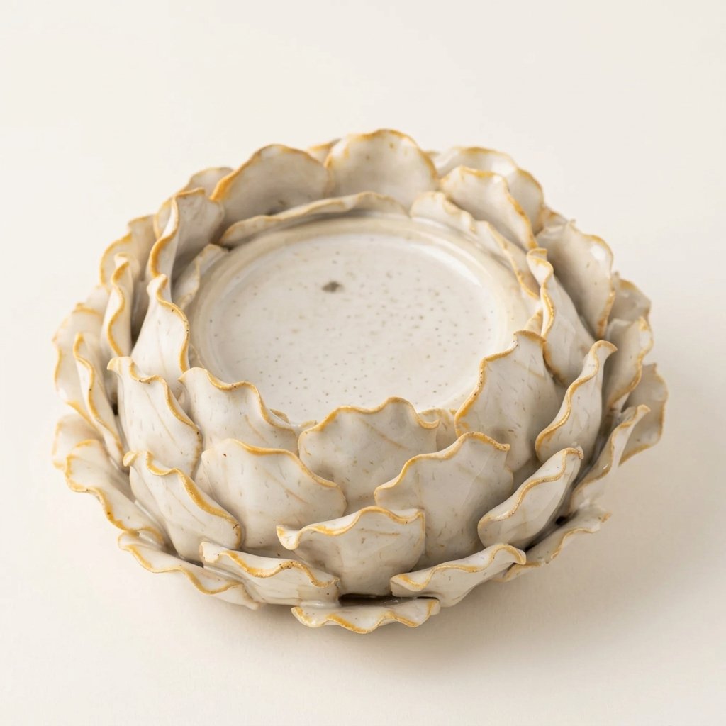 Stoneware Blossom Pillar Candle Holder, Cream