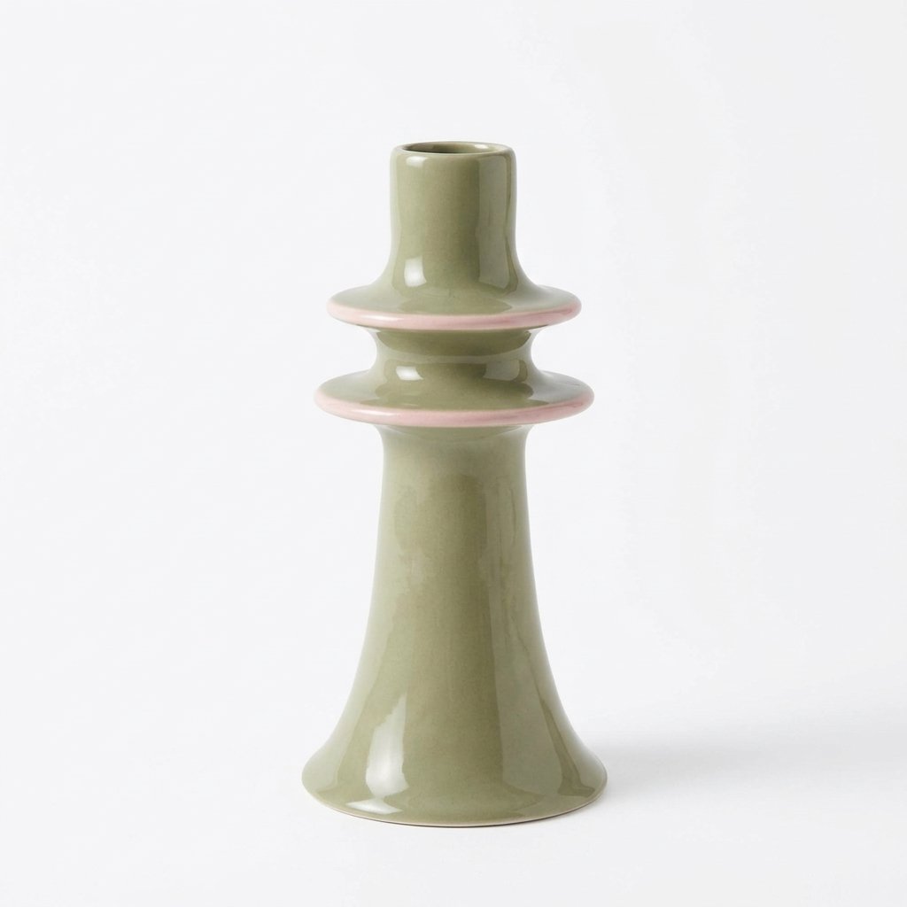 Stoneware Candlestick Holder in Sage Green