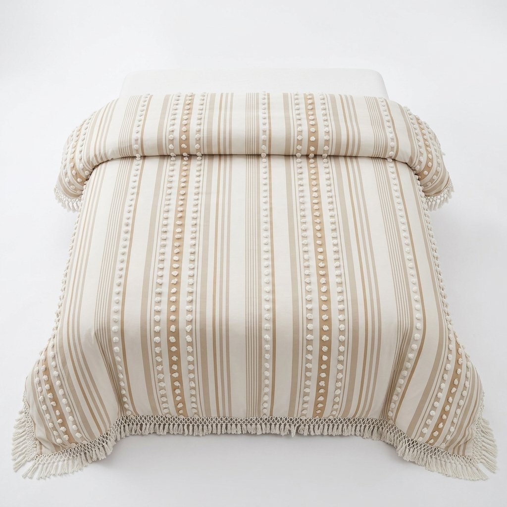 Striped Cotton Duvet Set with Tassel Detail