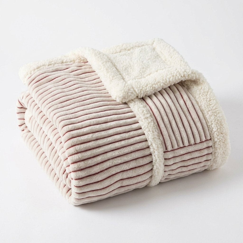 Striped Sherpa Throw Blanket, Soft Double-Sided Fleece