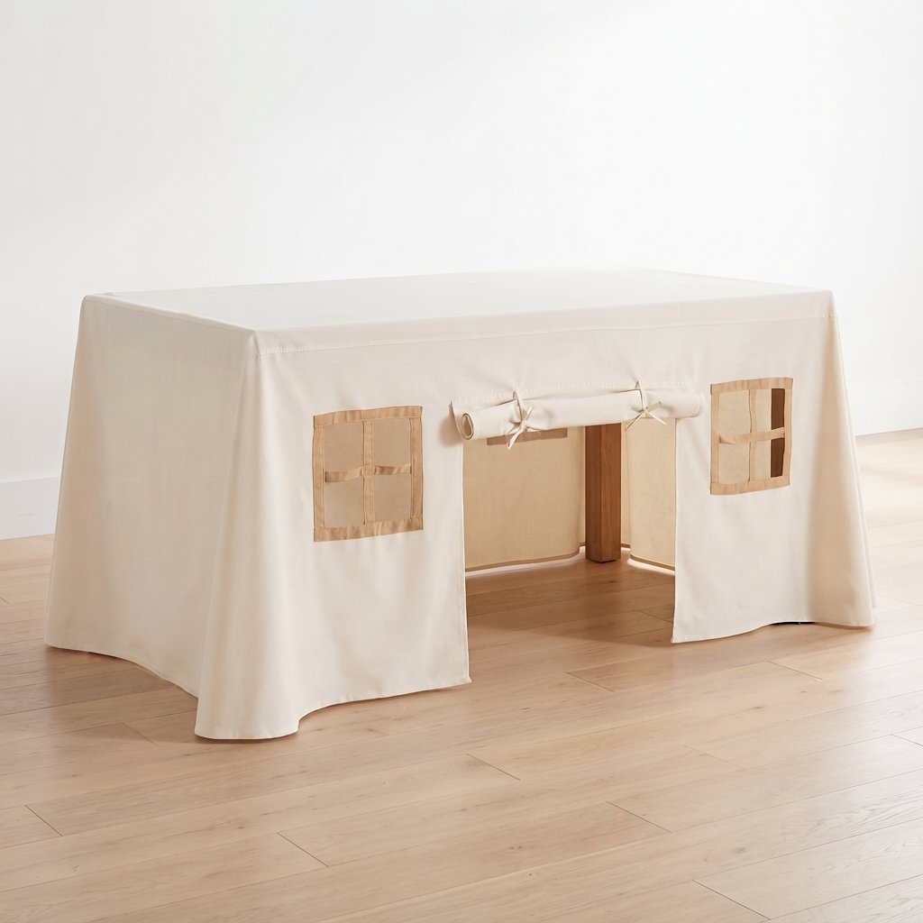 Table Play Tent with Windows and Door, Natural
