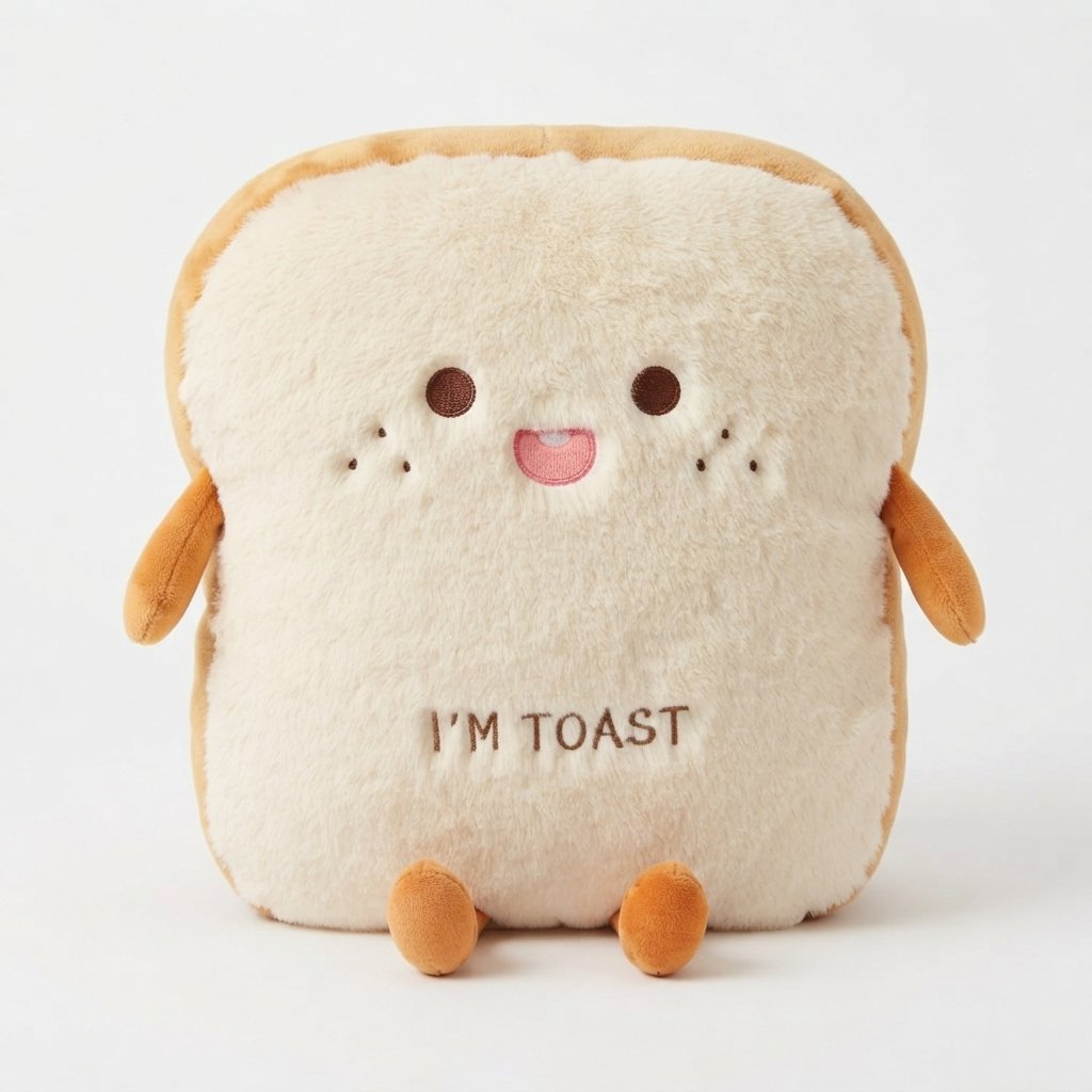 Toast Slice Plush Cushion with Embroidered Face, 14 in