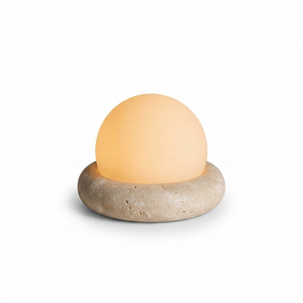 Travertine Globe Table Lamp with Opal Acrylic Shade
