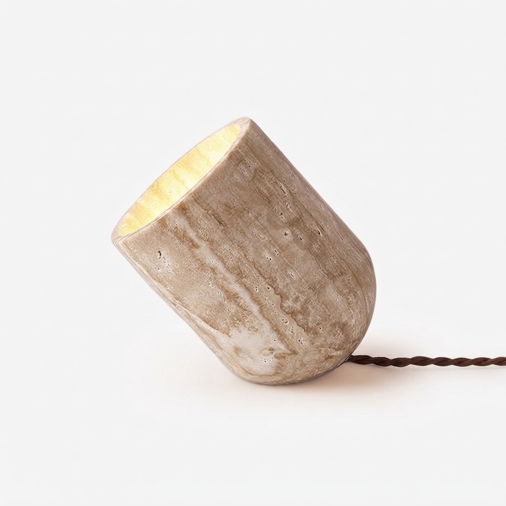 Travertine Stone Table Lamp with Tilted Shade