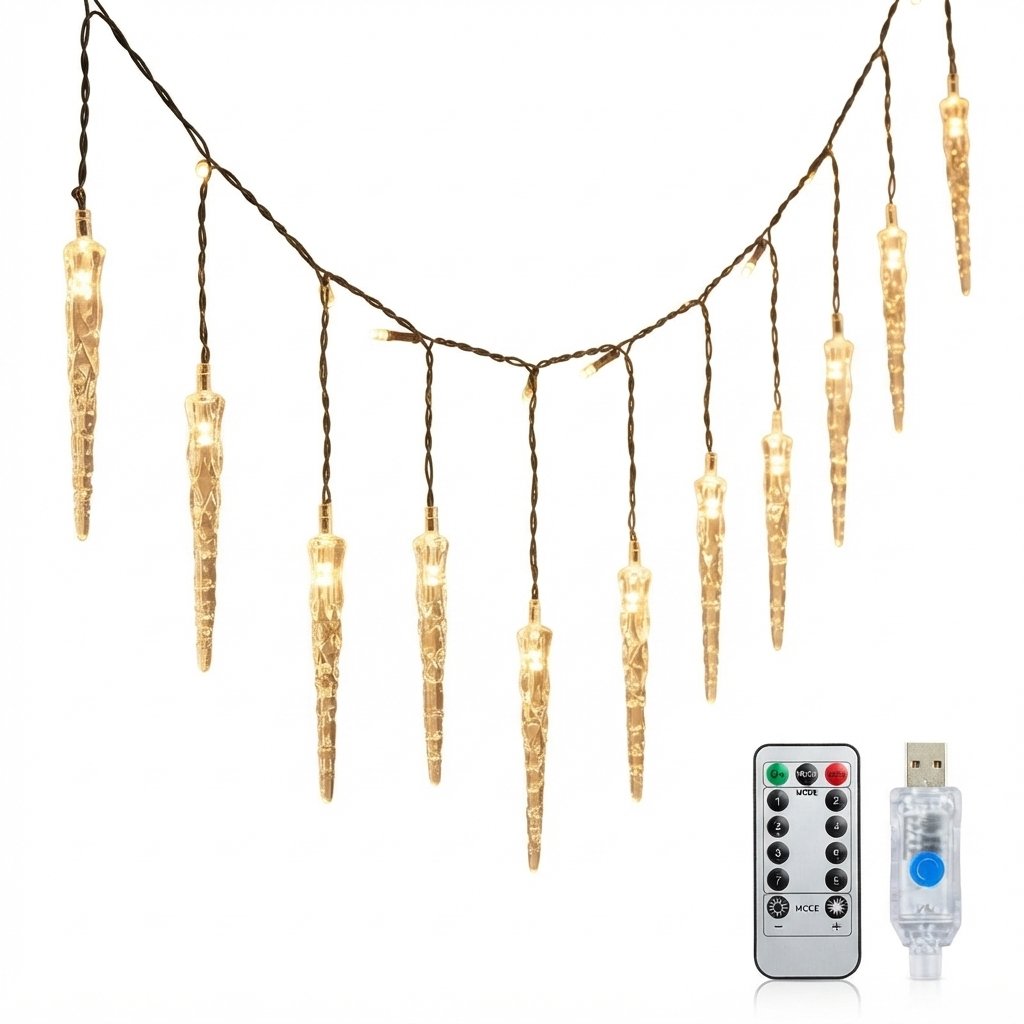 USB Icicle String Lights with Remote, 3.5 m & 7 m