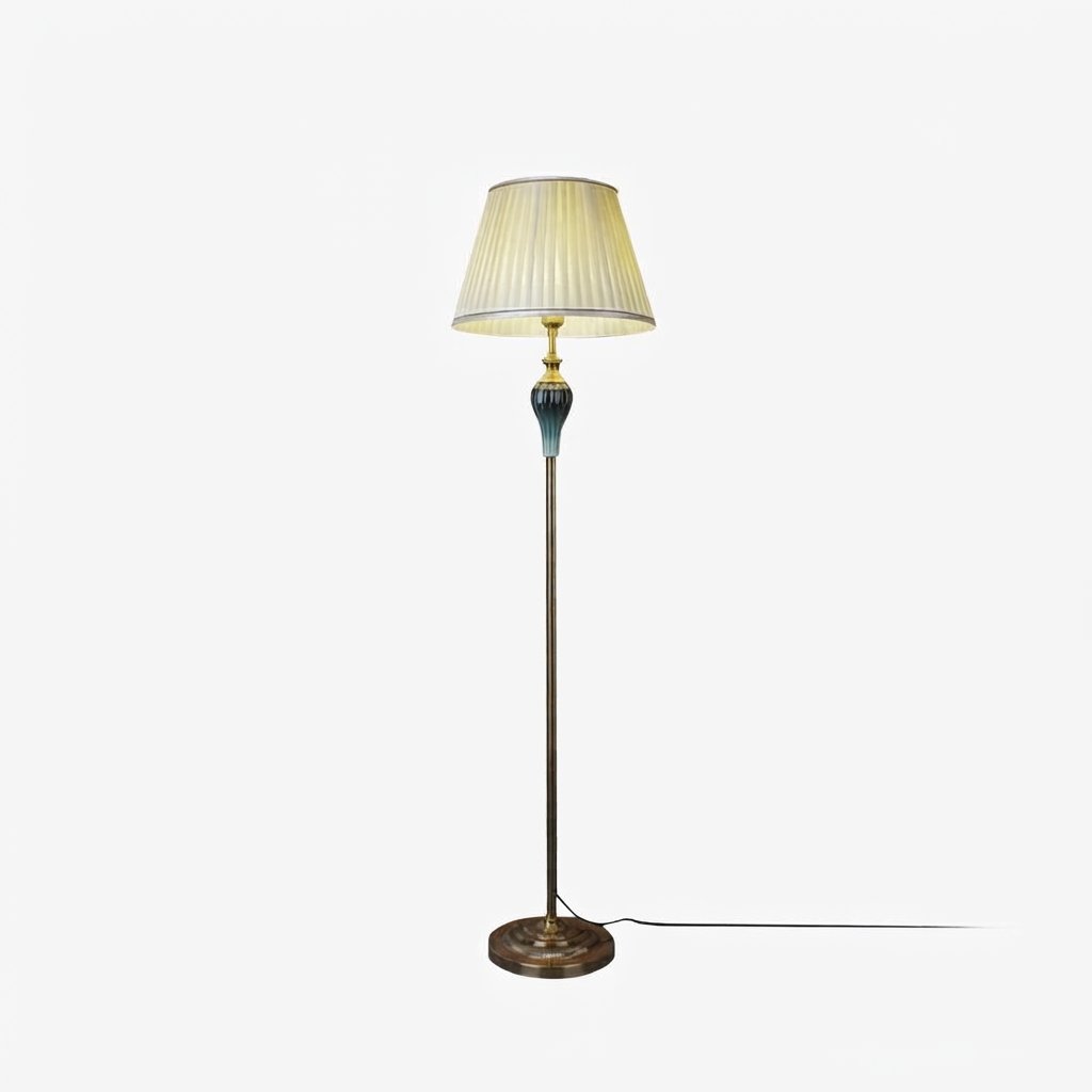 Velournis Vintage Floor Lamp with Pleated Fabric Shade