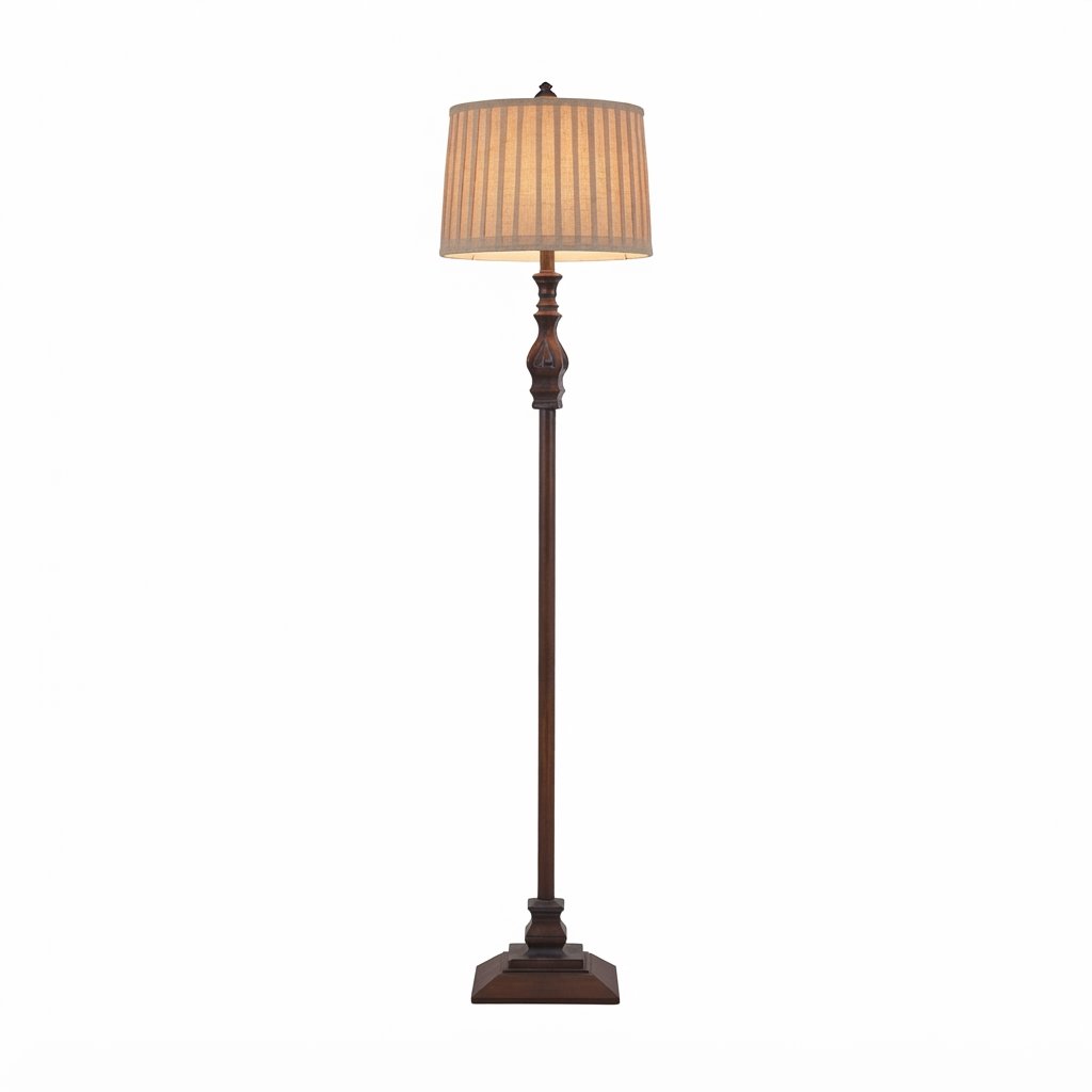 Vintage Floor Lamp with Pleated Fabric Shade, Brown