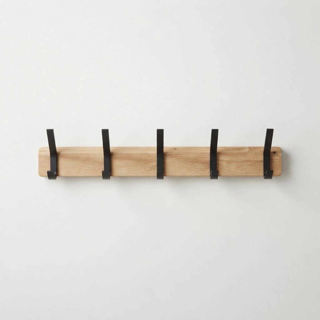 Wall-Mounted Coat Rack with Adjustable Hooks, Wood & Black