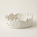 White Ceramic Candle Tray with Village Silhouette Design