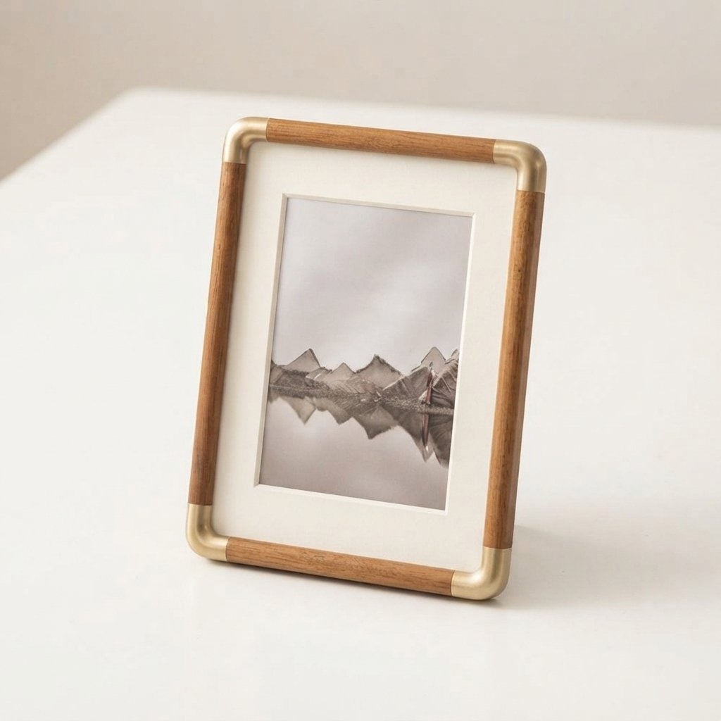 Wood & Brass Tabletop Photo Frame, Vintage Style