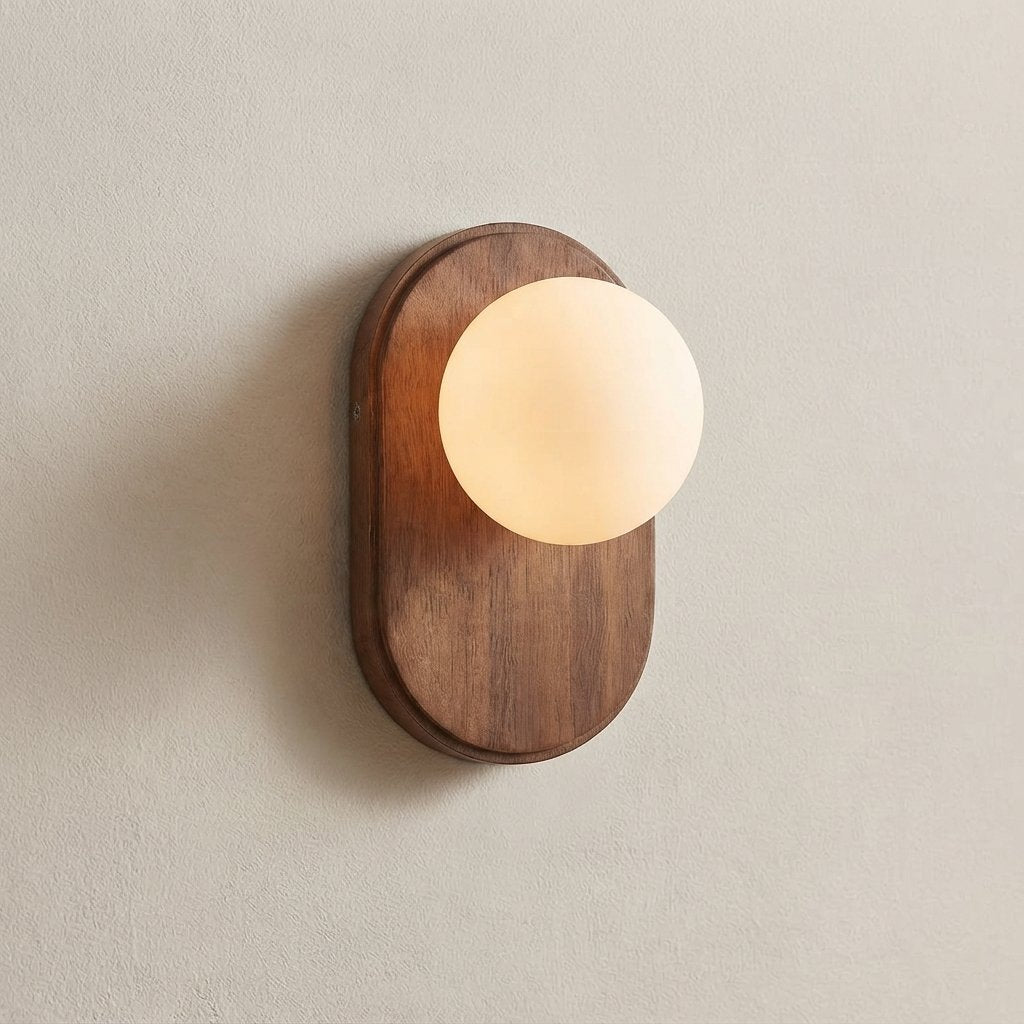 Wood & Glass Wall Light with Opal Globe, G9 Fitting