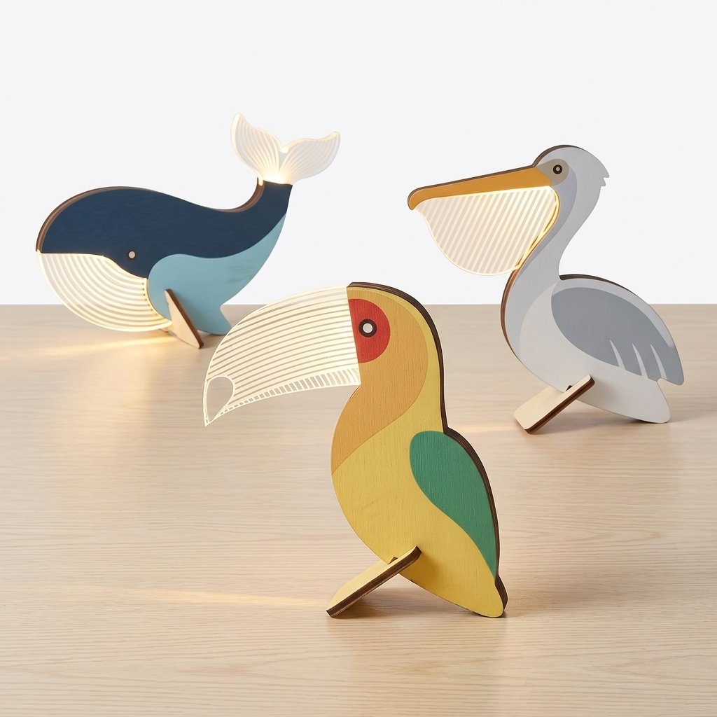 Wooden Animal LED Table Lamp, Sculptural Nordic Design