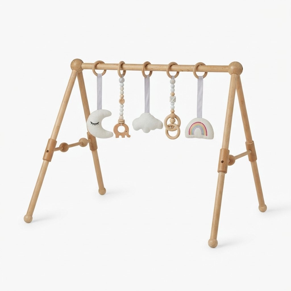 Wooden Baby Play Gym with Sensory Hanging Toys
