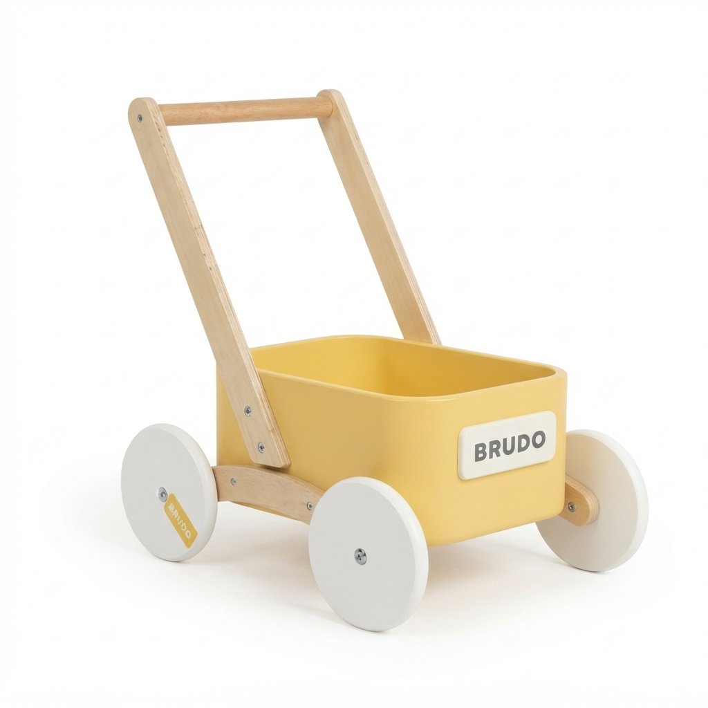 Wooden Baby Push Walker Wagon with Toy Tray – Yellow