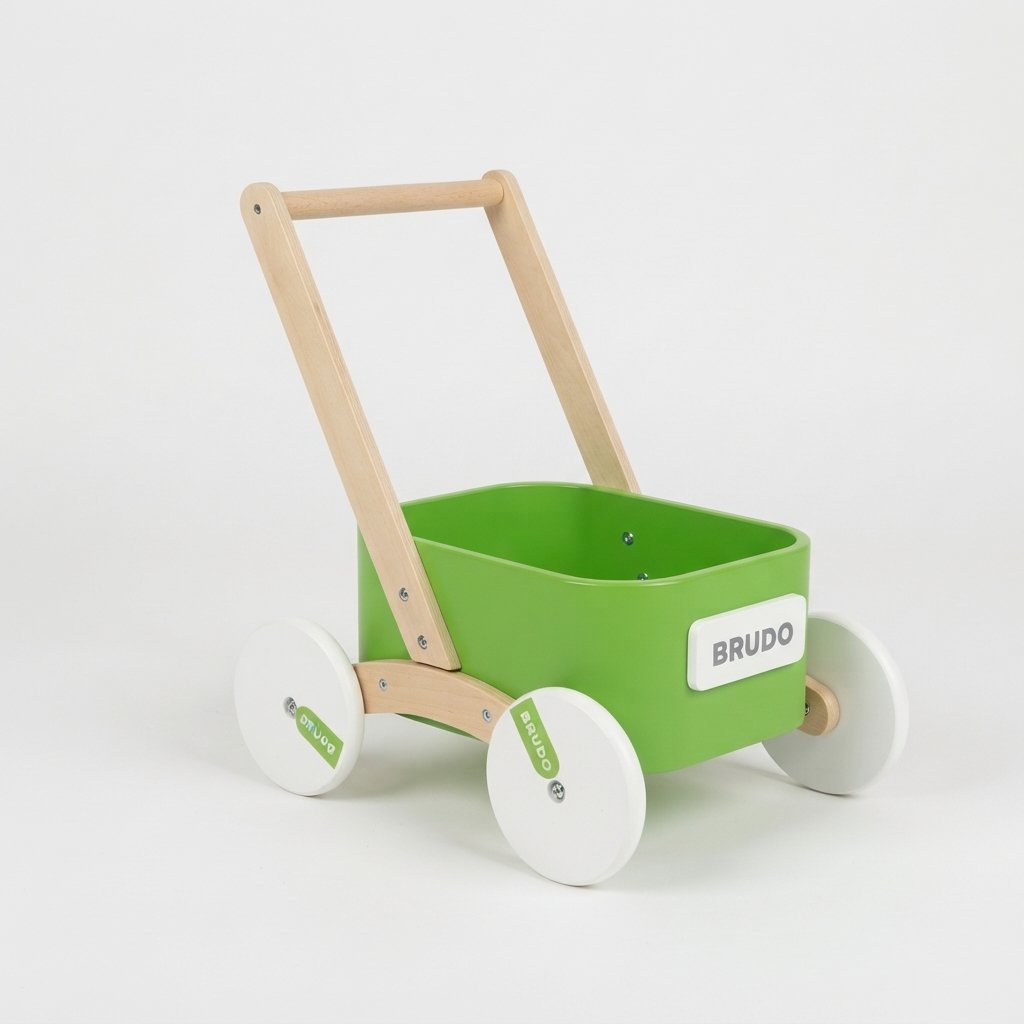Wooden Baby Push Walker with Toy Tray – Green