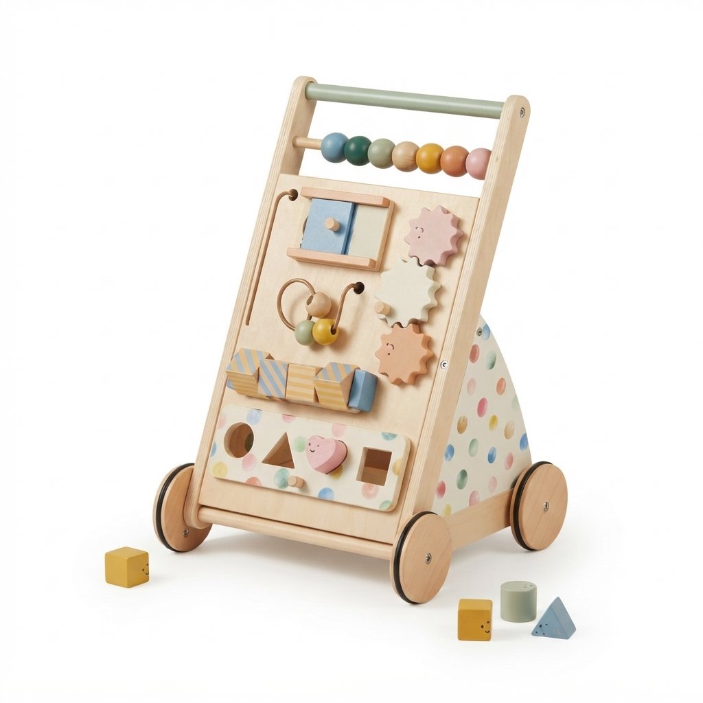 Wooden Baby Walker with Activity Board for Toddlers
